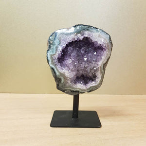 Amethyst Cluster on Metal Stand (approx. 10.7x9.8x4.4cm incl. stand 15.2x9.8x6cm)
