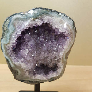 Amethyst Cluster on Metal Stand (approx. 10.7x9.8x4.4cm incl. stand 15.2x9.8x6cm)