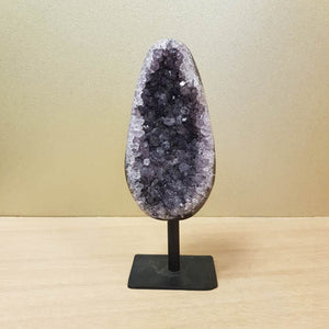 Amethyst Cluster on Metal Stand (approx. 12.8x6.2x6.9cm incl. stand 18.6x6.9x6.2cm)