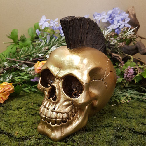 Gold Punk Mohican Skull Ornament (approx 15x10x15cm)