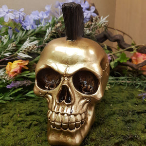 Gold Punk Mohican Skull Ornament (approx 15x10x15cm)