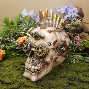 Steampunk Skull with Bullets Mohican Ornament (approx 14.5x10x18.5cm)