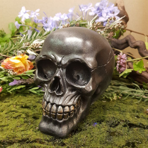 Metallic Black With Gold Skull Ornament (approx 12x10x14.5cm)