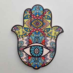Multi Coloured Eye Hamsa Hand Ceramic Hanging Ornament  (approx 18.5x22cm)