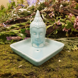 Green Ceramic Thai Buddha Square Incense Dish (approx 8.5x9x9cm)