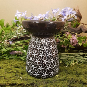 Black Floral Pattern Ceramic Oil Burner (approx 11.5x9x9cm)