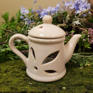 Taupe Ceramic Teapot Oil Burner with Lid (approx 12x14.5x8.5cm)