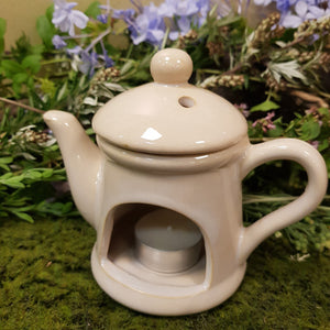 Taupe Ceramic Teapot Oil Burner with Lid (approx 12x14.5x8.5cm)