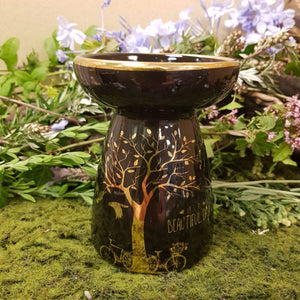 Black And Metallic Gold Tree Beautiful Day Ceramic Oil Burner (approx 11.5x9x9cm)
