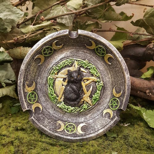 Black Cat Pentacle Moons Incense Holder (approx