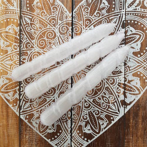 White Selenite Twist Wand with Single Point (assorted. approx. 14.5-15x1.7-2cm)