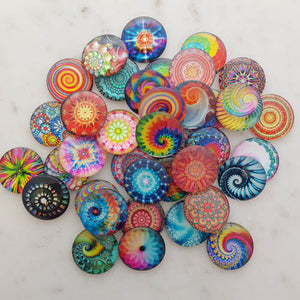Colourful Glass Cabochon for Craft Work (assorted designs. approx. 2.5cm diameter)