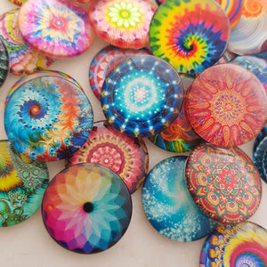 Colourful Glass Cabochon for Craft Work (assorted designs. approx. 2.5cm diameter)
