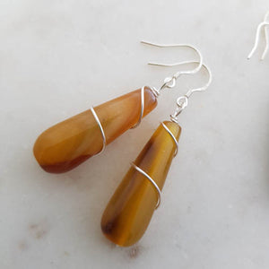 Agate Tear Drop Earrings with Silver Metal Twist Hand Crafted in Aotearoa New Zealand (assorted. sterling silver hooks)