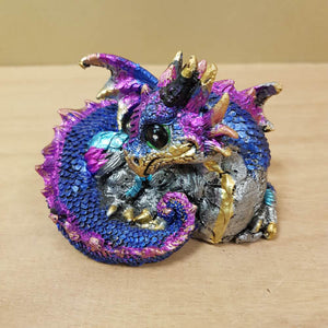 Multi Coloured Curled Up Dragon (approx 8x7x7cm)
