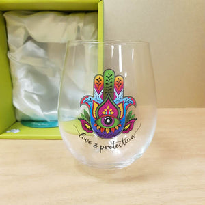 Hamsa Love And Protection Stemless Glass (approx 13x10x10cm)