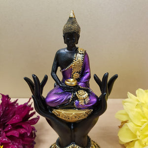 Purple Gold and Black Thai Buddha Sitting in Hands