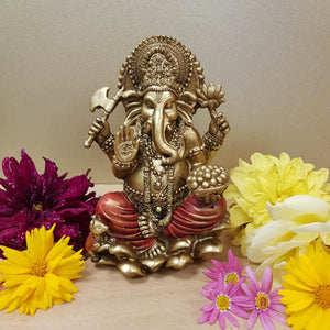 Gold and Red Ganesh Statue