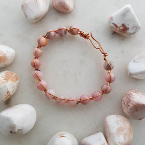 Pink Opal Copper Wrapped Bracelet
