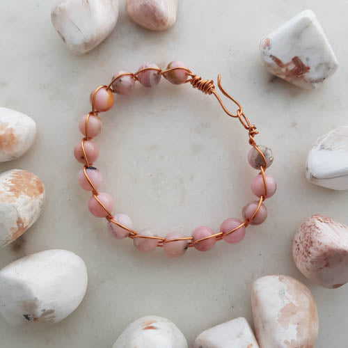 Pink Opal Copper Wrapped Bracelet (assorted. hand crafted in Aotearoa NZ)