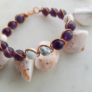 Amethyst/Howlite Copper Wrapped Bracelet (assorted. hand crafted in NZ)