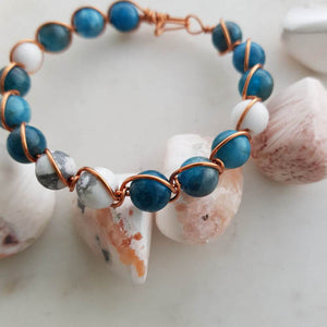 Blue Apatite/Howlite Copper Wrapped Bracelet (assorted. hand crafted in NZ)