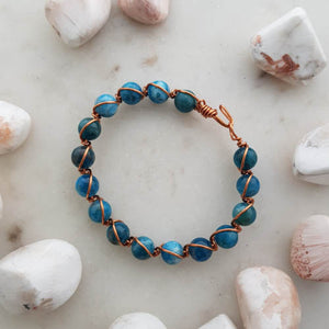 Blue Apatite Copper Wrapped Bracelet (hand crafted in NZ)