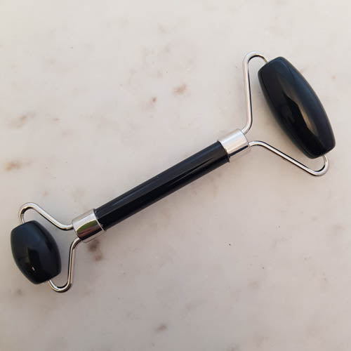Black Obsidian Massage Roller (silver metal)