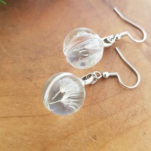 Dandelion Fairy in Glass Ball Earrings (stainless steel hooks)