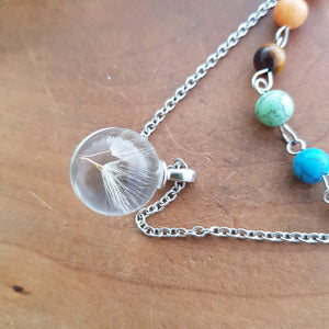 Dandelion Fairy in Glass Wishing Necklace with Crystals (assorted crystals and  stainless steel)