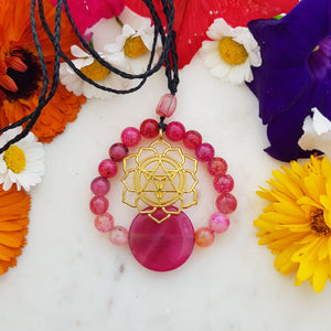 Hot Pink Dyed Agate Wrapped Pendant (hand crafted in Aotearoa New Zealand)