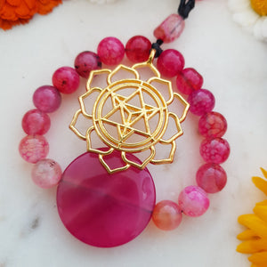 Hot Pink Dyed Agate Wrapped Pendant (hand crafted in Aotearoa New Zealand)