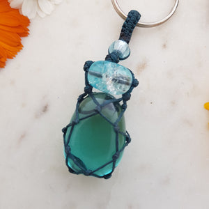 Aqua Obsidian (man made) Keyring (hand crafted in Aotearoa New Zealand)