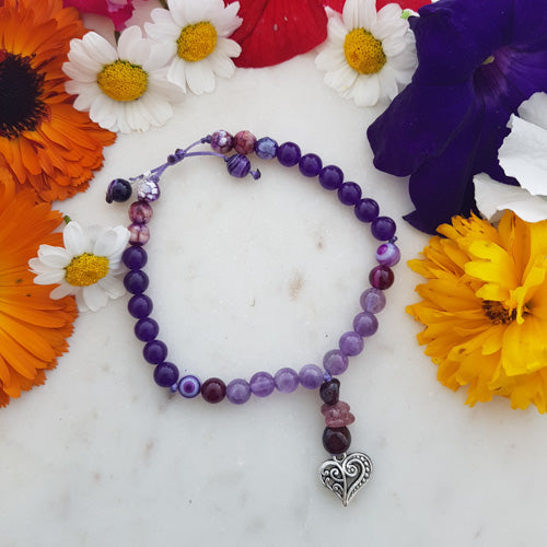 Jade. Amethyst. Garnet. Agate Bracelet (hand crafted in Aotearoa New Zealand)