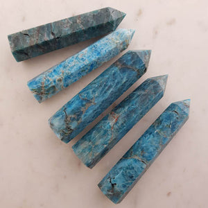 Blue Apatite Polished Point (assorted. approx. 8.8-10.3x2.1-2.9x1.9-2.5cm)