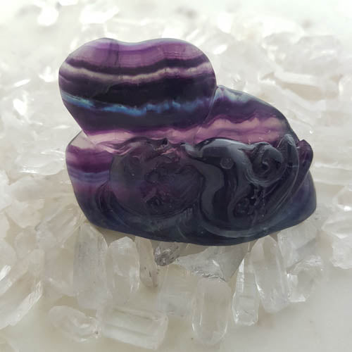 Rainbow Fluorite Mandarin Ducks with Heart (approx. 5x7x2.2cm)