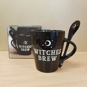 Witches Brew Black Mug and Spoon Set ( approx 10.5x11.5x6cm)