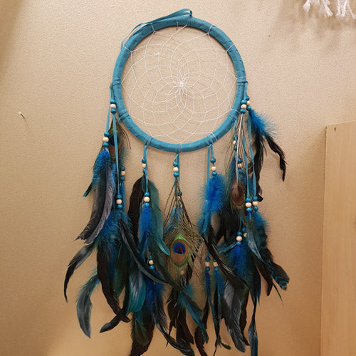 Teal Peacock Feather Dreamcatcher (.approx 58x22cm)