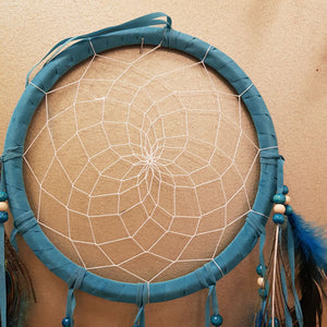 Teal Peacock Feather Dreamcatcher (.approx 58x22cm)