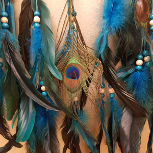 Teal Peacock Feather Dreamcatcher (.approx 58x22cm)