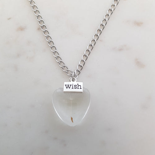 Dandelion Fairy Wish Pendant with Chain (glass & iron)