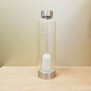 Clear Quartz Crystal Chip Energy Water Bottle (assorted approx. 500ml capacity Domed Chamber with Neoprene Sleeve)
