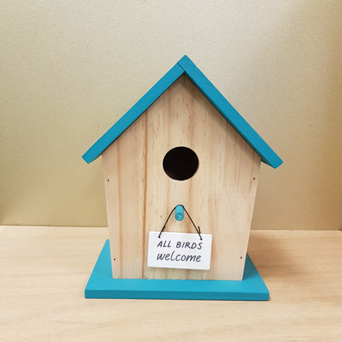All Birds Welcome Wooden Bird House (approx. 20x18x12cm)