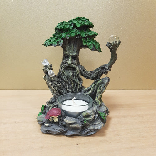 Green Man With Scroll Tealight Candle Holder (approx. 14x10x11cm)