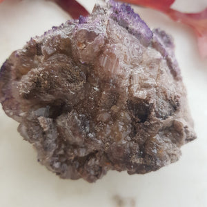 Purple Fluorite over Calcite Specimen (approx. 5.1x6.7x8cm)
