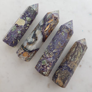 Elemental Fluorite Point (mix Fluorite. Malachite. Hematite. Jasper & Quartz. assorted. approx. 8.9-10.7x2.6-3x2.4cm)