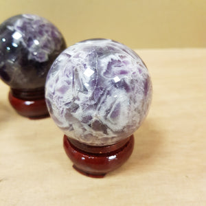 Chevron Amethyst Sphere with Wooden Stand