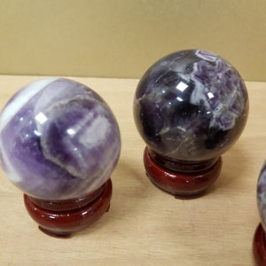 Chevron Amethyst Sphere with Wooden Stand