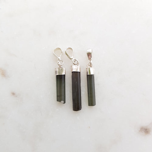 Green Tourmaline Rod Pendant (assorted. sterling silver)