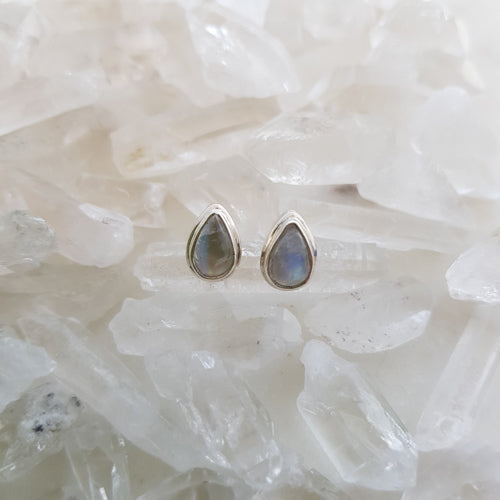 Rainbow Moonstone Stud Earrings (sterling silver)